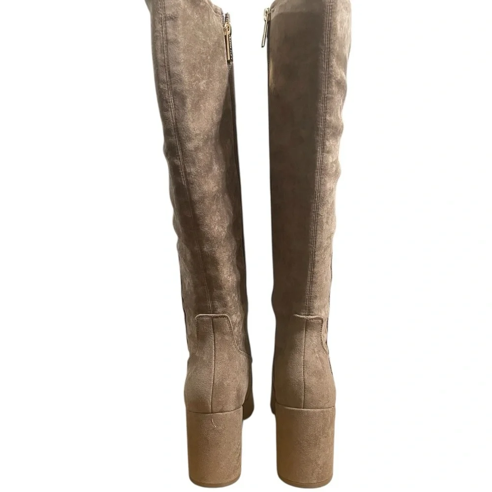 Anne Klein Tan Truffle Knee-High Block Heel Neutral Dress Boots sz 8.5W NIB